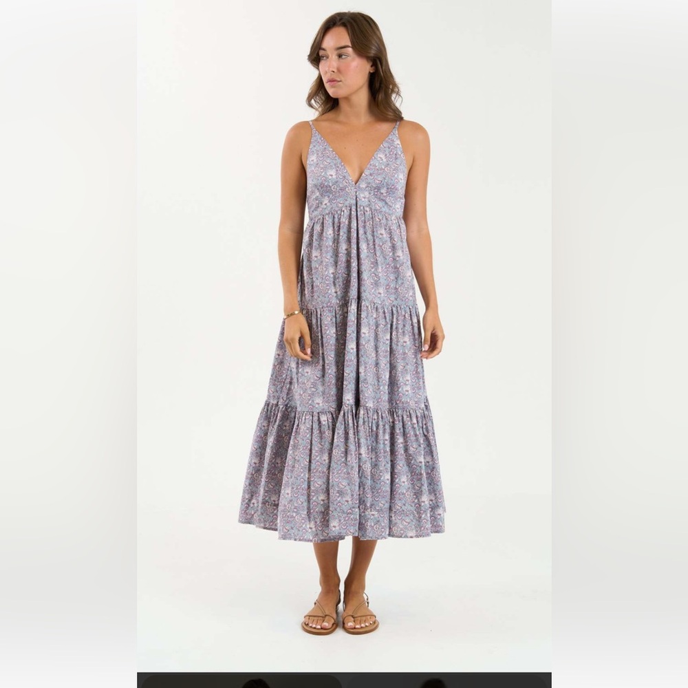 WE ARE SUNDAYS FELTON DRESS INDIGO ROSE 100% COTTON MIDI SUNDRESS SIZE MEDIUM